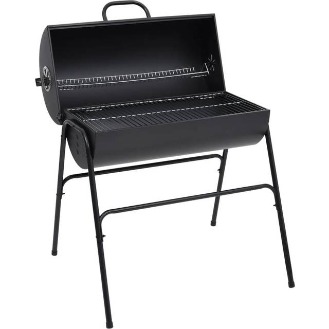 vidaXL Barrel BBQ Grill - Black Steel Portable Grill with Lid and Stand