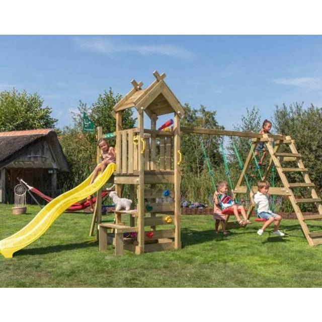 Jungle Gym Teepee legetårn komplet inkl. klatremodul og gul rutschebane 804-088C2GU