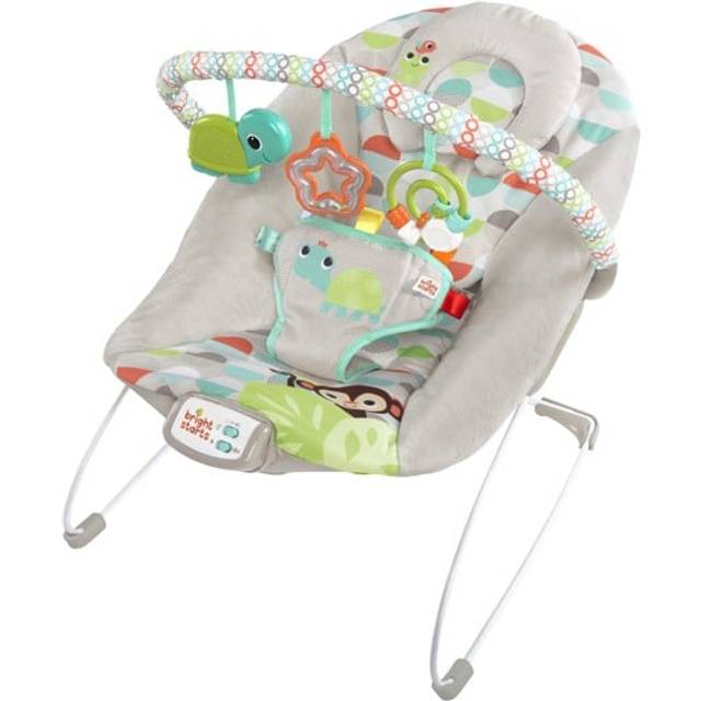 Bright Starts Happy Safari Vibrating Baby Bouncer with 3 Point Harness and Bar Age 0 6 Months