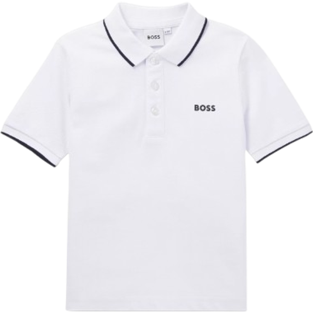 HUGO BOSS Kid's Piqué with Printed Logo Polo Shirt - White (J25P26-100)