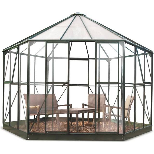 Halls Greenhouses Atrium Drivhus Grøn 3 mm Hærdet Glas Aluminium Glas