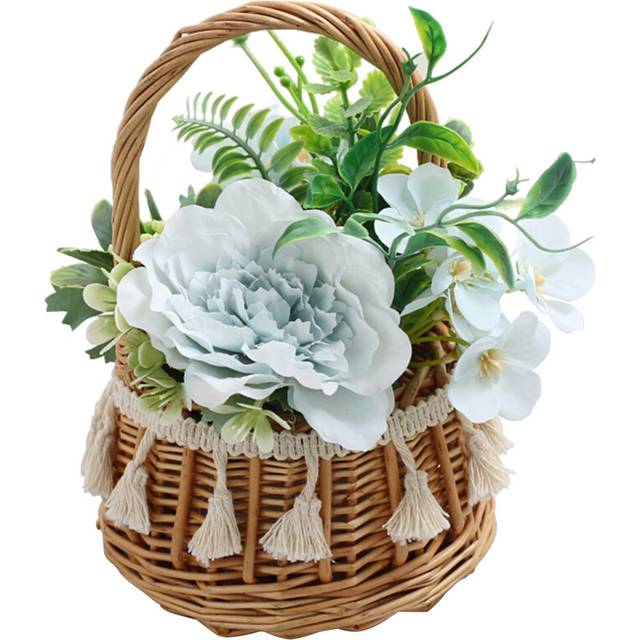 Elegant Rattanvævet Blomsterpigekurv Med Hank Kurv